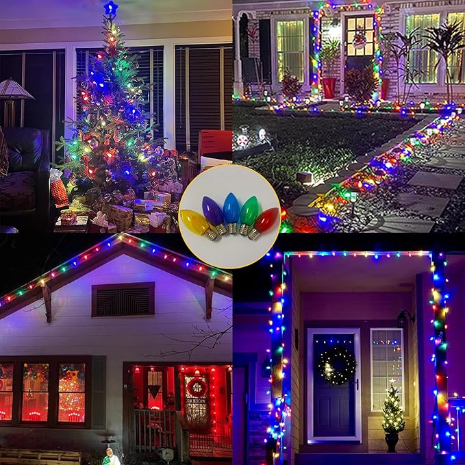 C9 Multicolor Christmas Light Bulbs, 25 Pack C9 LED Christmas Replacement Bulbs, Vintage Christmas Bulbs for Night Light Outdoor Christmas String Lights, E17/C9 Intermediate Base, 0.6 Watt
