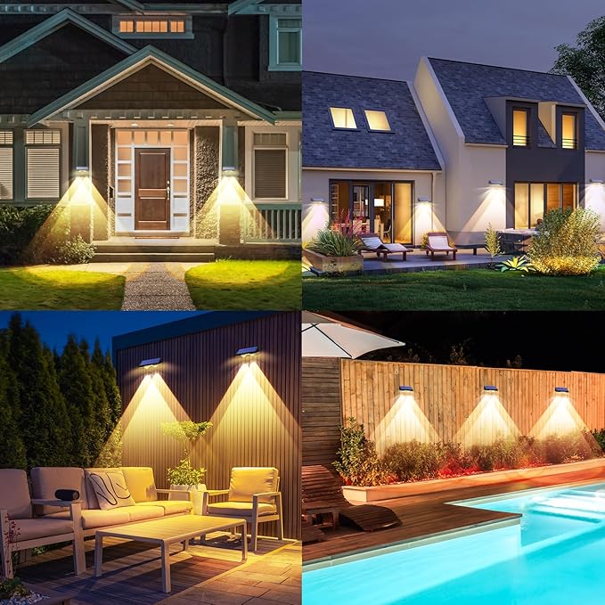 TECKNET Solar Fence Lights Outdoor 6 Pack, 3 Modes 3500K/4500K/6500K, IP66 Waterproof LED Deck Light, Dusk to Dawn Fence Lights Solar for Wall, Railing, Step, Patio, Pool, Backyard, Outside