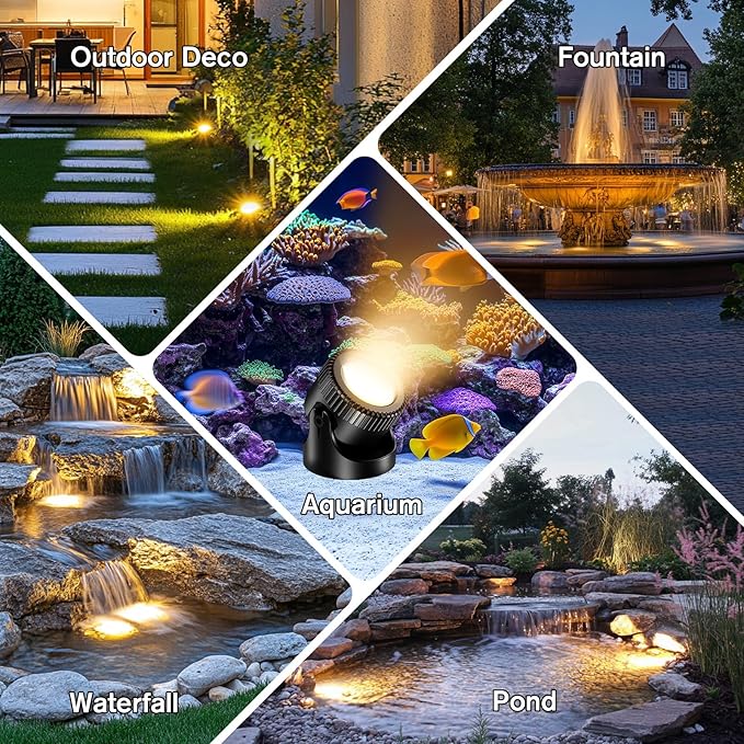 POPOSOAP Pond Lights, 6-in-1 Warm White Underwater Pond Lights, IP68 Waterproof LED Landscape Spotlights for for Pond, Garden, Patio, Fountain, Pool, Waterfall Decoration(6 Head Lamps)