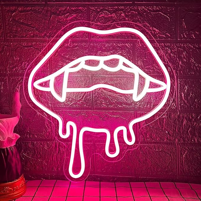 Lip Neon Sign, Halloween Lips Neon Light for Wall Decor, Red LED Big Lip Shaped Neon Signs for Party Aesthetics Decorations, USB Powered Custom Creative Neon Sign for Unique Gift,Man