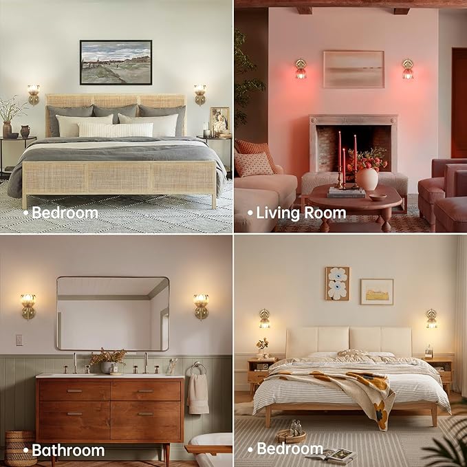 Vintage Battery Operated Wall Sconce, 5000mAh Rechargeable Wall Light, Indoor Battery Powered Wall Lamp for Bedside Bedroom Living Room, Tulip Amber