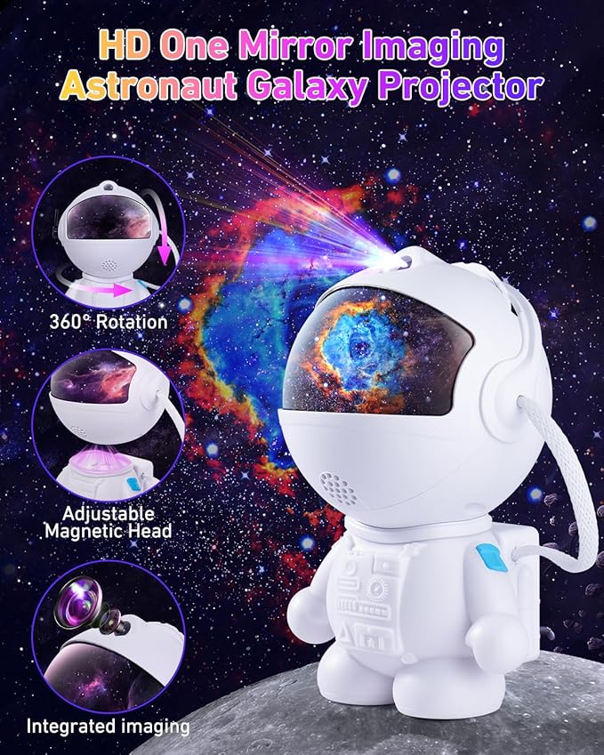 Astronaut Galaxy Projector,Star Projector with 12 Space Films,Galaxy Projector for Bedroom with Timer and 360°Rotating Magnetic Head,Planetarium projectors is Suitable for Kids and Adults (White)