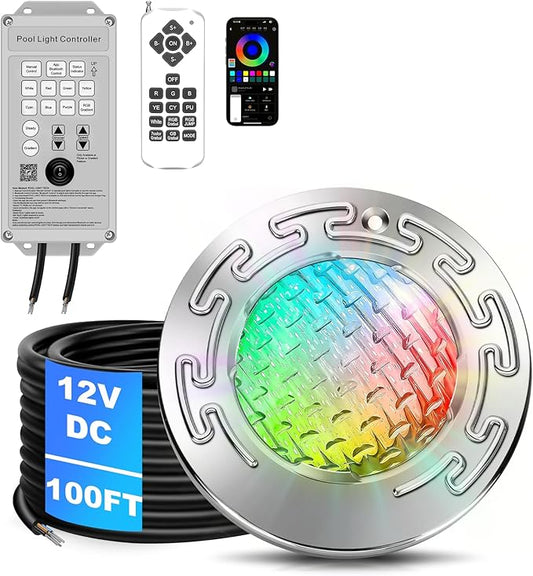 CAtArt 6 Inch LED Spa Lights, 12V DC Color Changing Pool Lights for Inground Pool, Underwater Spa Light with Remote Control and Transformer Controller, Fits for 6" Small Wet Niches, 12W, 100FT Cord