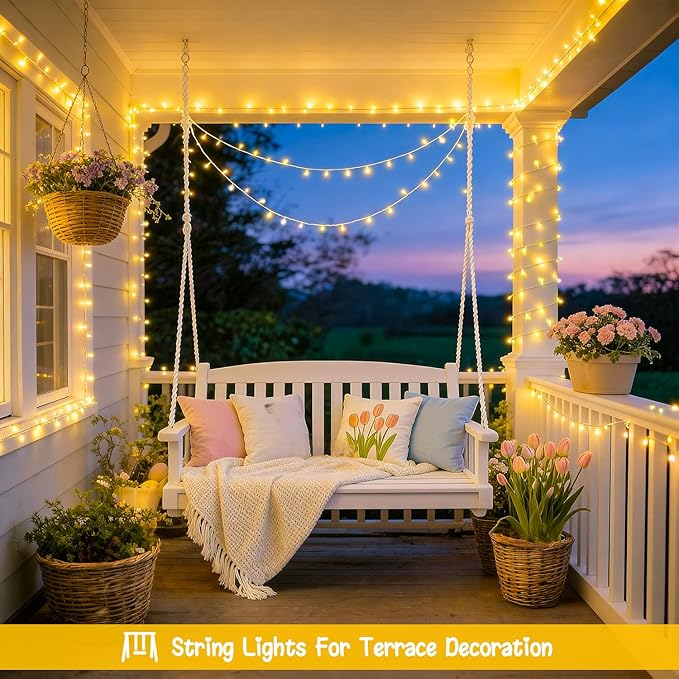 JMEXSUSS 2 Pack Battery Operated String Lights Outdoor Indoor, Total 66ft 200 LED Fairy String Lights with Remote, Warm White Battery Christmas Lights for Bedroom Room House Tree Porch Party Yard