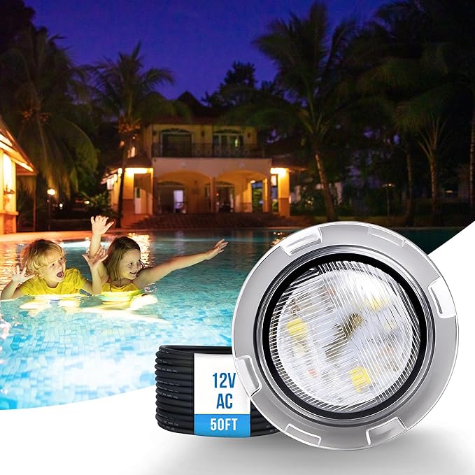 Pool Lights for Inground Pool, Direct Replacement for Pentair GloBrite, 1.5 Inch LED Color Inground Pool & Spa Light, IP68 Waterproof, AC12V, 50 ft Cord