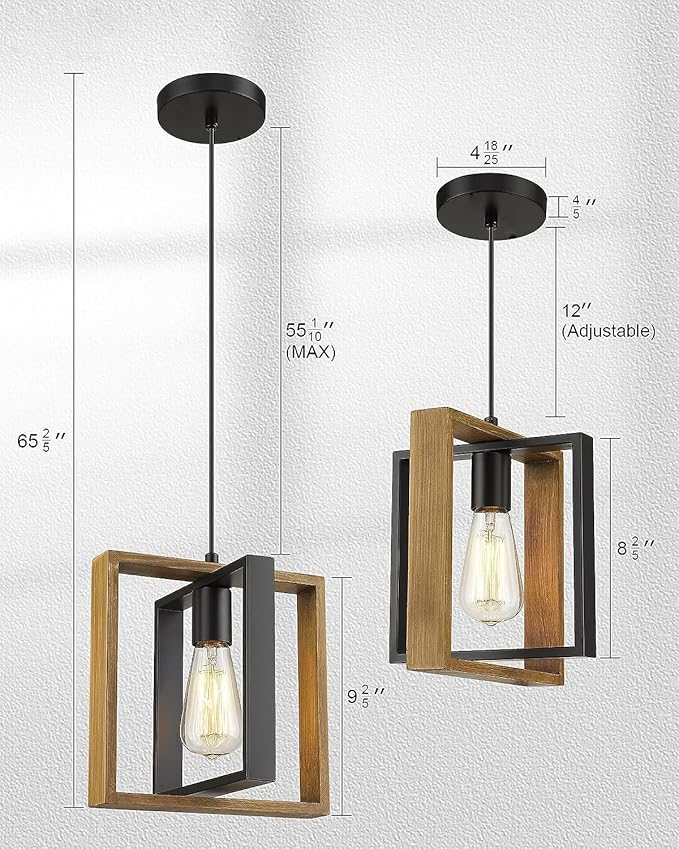 Farmhouse Pendant Light Fixture, Black Pendant Lights for Kitchen Island Industrial Lantern Pendant Light Fixtures with Light Shade, Adjustable Height Hanging Pendant Lighting