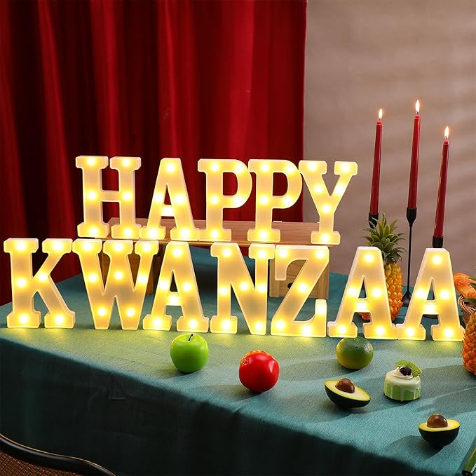 11 Pcs Happy Kwanzaa Large LED Letter Sign LED Lights Battery Powered Table Decorations for Party Favor Light Centerpiece Tabletop Decoration
