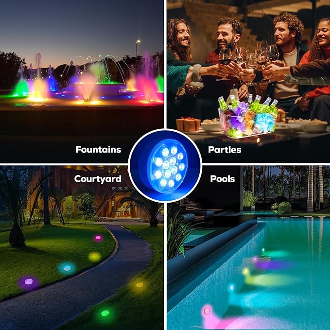 Rechargeable Pool Lights - 1 Pack, IP68 Waterproof Submersible LED Pool Lights with Remote, Pool Decor Light Accessories for Inground Pools, Above Ground Pools, Party Decoration