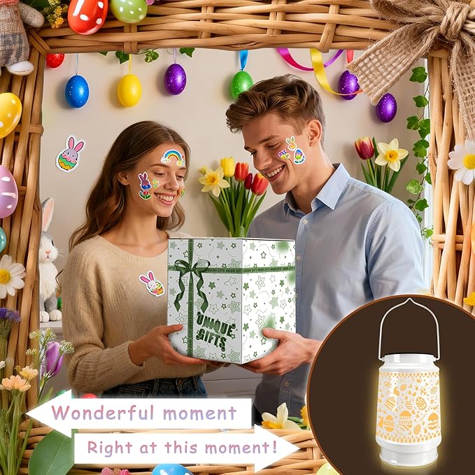 Easter Egg Decorations Outdoor Waterproof Solar Lantern Lights Tree Ornaments with Bunny Decor for Home, Garden, Patio, Yard, Lawn Porch Hanging Solar Light Easter Gifts for Kids Teens Women Adults