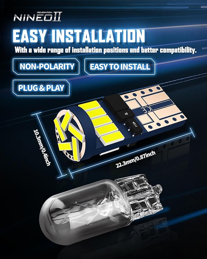 NINEO T10 LED BULBS 10 PCS, 194 921 168 w5w with 15-SMD 4014 Chips 6000K White for Car Interior Backup Tail Dome Backup Reverse License Plate Courtesy Side Marker Parking Trunk Glove Box Light Bulbs