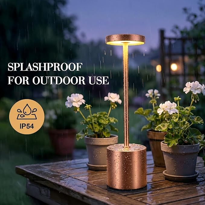 Rechargeable Table Lamp –Outdoor Touch Cordless Desk Lamps, 5000mAh Battery Operated Lamp with 3-Color Dimmable Light, Portable LED Lamp for Bedroom, Dining Room, Patio, Outdoor (Rose Gold)