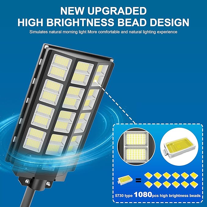 Solar Street Light 8000W, Solar Street Lights Outdoor Waterproof, 240000LM 8000K Solar Powered Street Light Dusk to Dawn with Motion Sensor, LED Wide Angle Lamp
