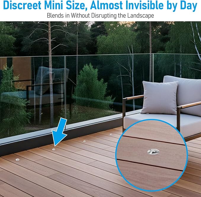 LEONLITE 24-Pack Low Voltage Recessed LED Deck Light, IP67 Waterproof, 12–24V AC/DC, Triple Beam 75° Clover Glow, 1W 3000K 1.3-Inch Mini Flush Mount, Stainless Steel for Patio Pathway Stair Deck