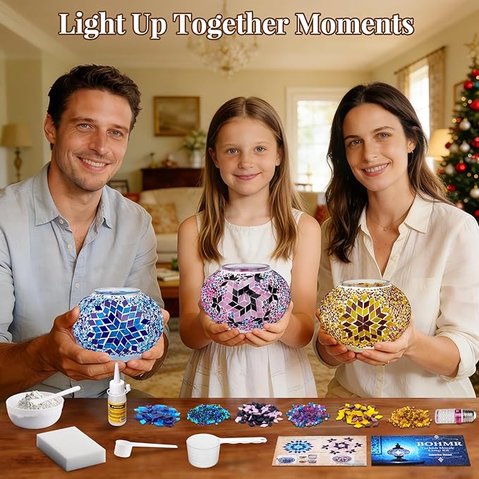 DIY Turkish Mosaic Lamp Kit, Stained Glass Table Lamp Making Kit- Easy and Fun, No Experience Needed, Mosaic Art & Craft Project Kits for Adults & Teens, Make Your Own Table Lamp,Brown & Amber