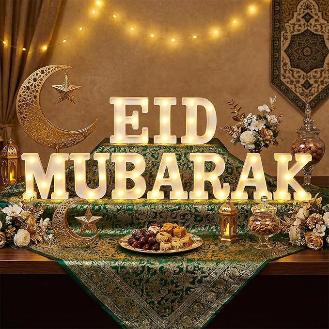 10 Pcs Eid Mubarak Decorations LED Letter Sign Lights Battery Powered Light up Home Table Decor for Table Wall Hanging Decoration for Party Favors Gift