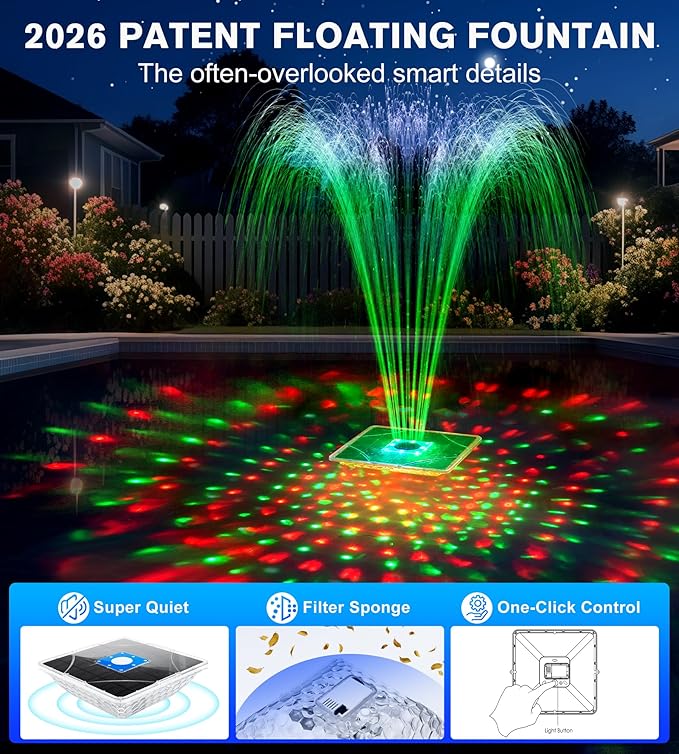 Solar Pool Fountain with Light Show,2026 Upgraded Large Solar Pool Water Fountain,Floating Pool Fountains for Above Ground Pool,Solar Floating Fountains Pump for Pool Pond-1PK(Dark Blue)