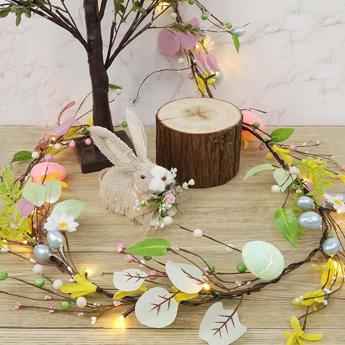 DR.DUDU 6 ft Easter Garland Decoration with Easter Eggs, Pre-Lit Artificial Hanging Floral Garland Spring Decor for Indoor Outdoor Home Kitchen Mantle Fireplace Holiday Party