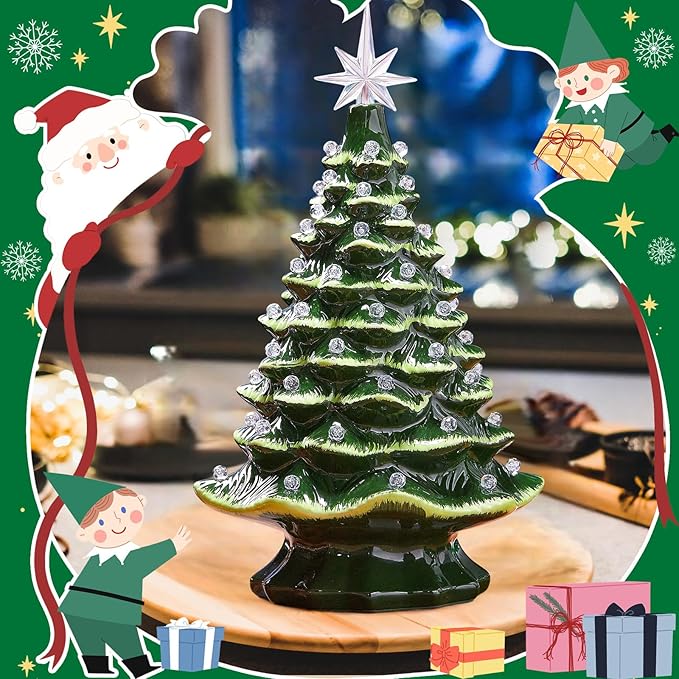 Boao 100 Pcs Ceramic Christmas Tree Bulbs with 5 Pcs Star Topper Light Ornaments Round and Heptagram Christmas Replacement Lights Bulbs for Village Xmas Tree Topper Decorations (Clear)