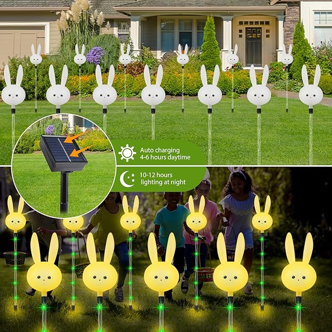 Solar Bunny Stake Lights for Easter Decorations - Set of 3PCS Easter Gifts Decor with Cute Rabbit Lights,Unique Housewarming Outside Gifts,Waterproof Solar Garden Lights for Yard/Lawn/Birthday Decor