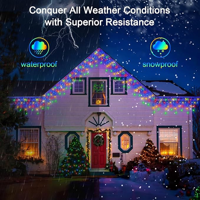50FT 504 LED Outdoor Christmas Lights - 112 Ice Drops, 12 Pro Modes with Timer Memory & Brightness, Waterproof Hanging Ice String Light for Holiday Wedding Garden Fence House Decor (Multicolor)