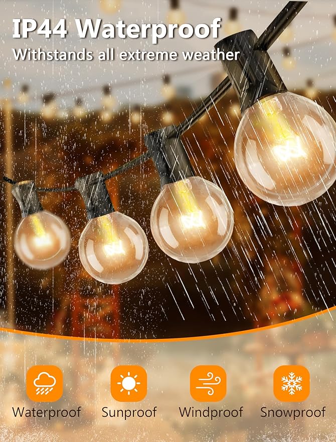 50 Feet Patio String Lights with 53 Edison Globe Bulbs, UL Listed for Indoor Outdoor Use, E12 Socket Base, Connectable Lights for Porch Deck Gazebos Balcony Wedding Gathering Parties Decor, Black