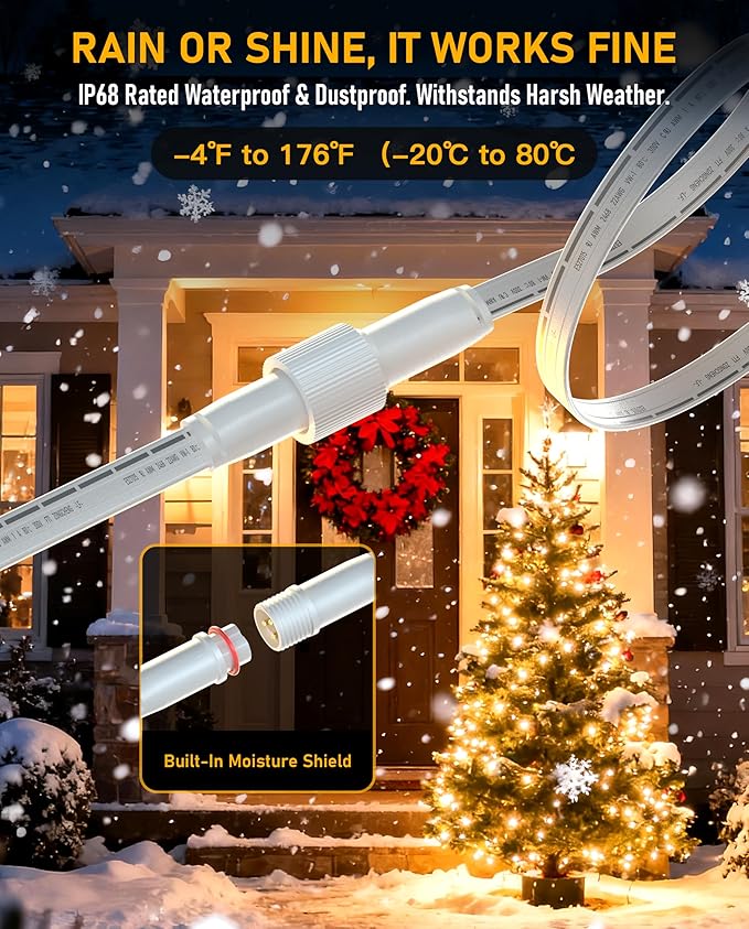 10FT Extension Cable for Govee Permanent Outdoor Lights (H705A-H706C), IP68 Waterproof 3-Pin Extension Cord, 22AWG Pure Copper Wire, Expand Holiday Lighting for Christmas, New Year, Roof