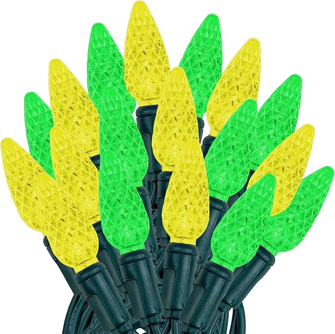 Novelty Lights 24FT 70 LED C6 Christmas String Lights, Outdoor Tree Commercial Grade LED Lights, Permanent Decorations (Green/Yellow)