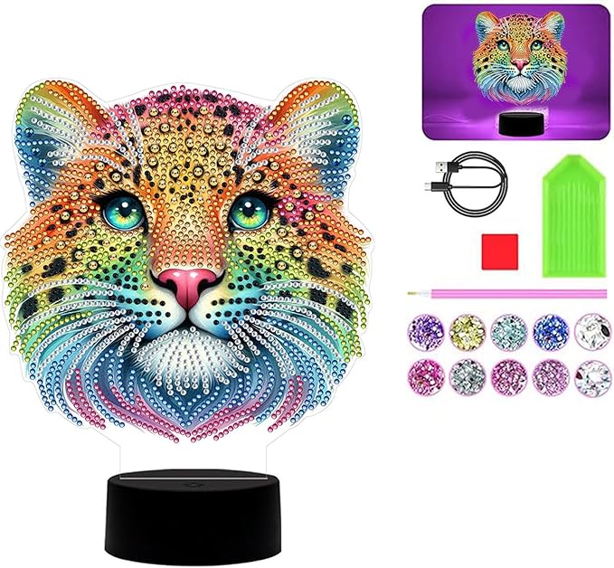 Leopard Diamond Art Painting Night Light,Diamond Art Painting Kits Desktop Touch Lamp Ornaments for Tabletop Decor Diamond Art Accessories for Adult Beginner Bedrooms Living Room