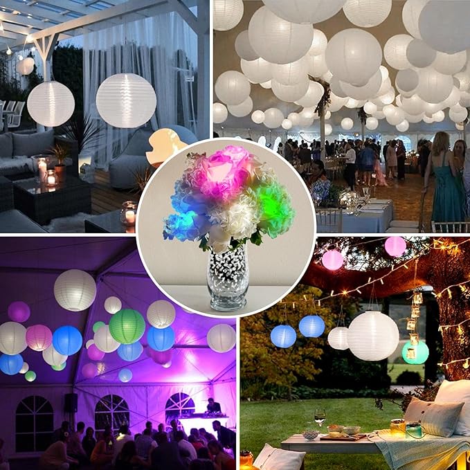 Paper Lantern Lights Battery Operated - Hanging LED Lights with Wire Bright Floral Lighting for Outdoor Indoor Wedding Camping Party Holidays Events Balloon Lanterns Last 36 Hours (White, 30 Pack)