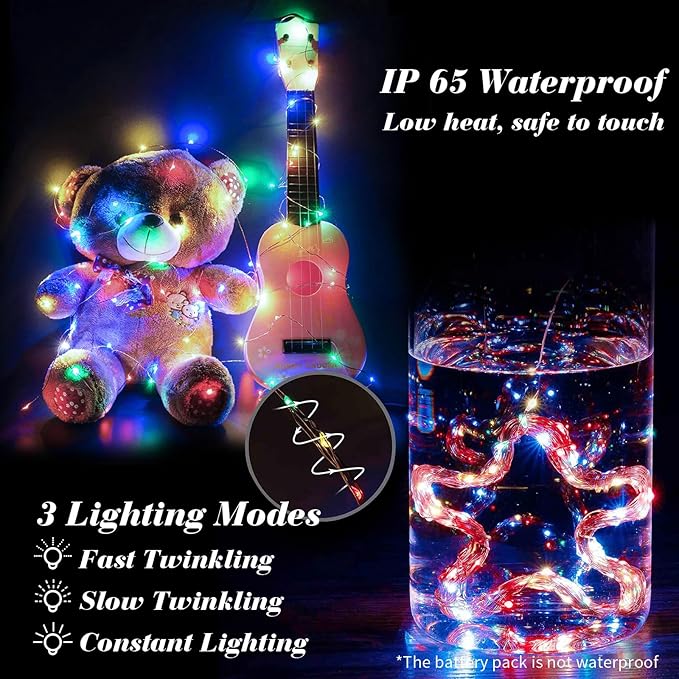 ZGWJ 12 Pack Fairy Lights Battery Operated, Rainbow Color 7ft 20 Mini LED Fairy String Lights Silver Wire 3 Modes for DIY, Parties, Wedding, Bedroom, Halloween Christmas Decoration