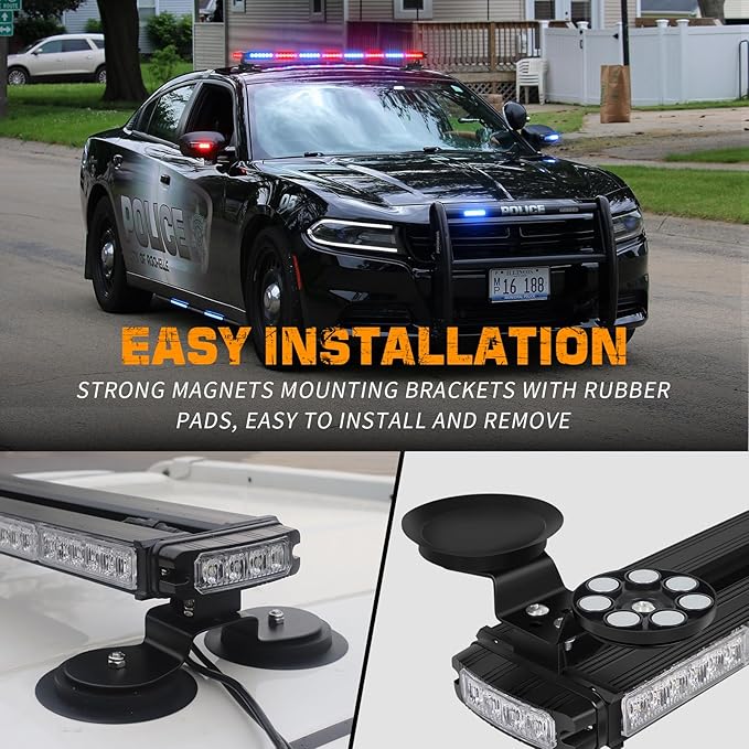 XRIDONSEN 37 inch 104 LED Roof Top Police Lights Red Blue Magnetic Police Light Bar Emergency Strobe Lights Warning Hazard Flashing Safety Traffic Advisor for Law Enforcement Vehicles Truck Pickup SUV