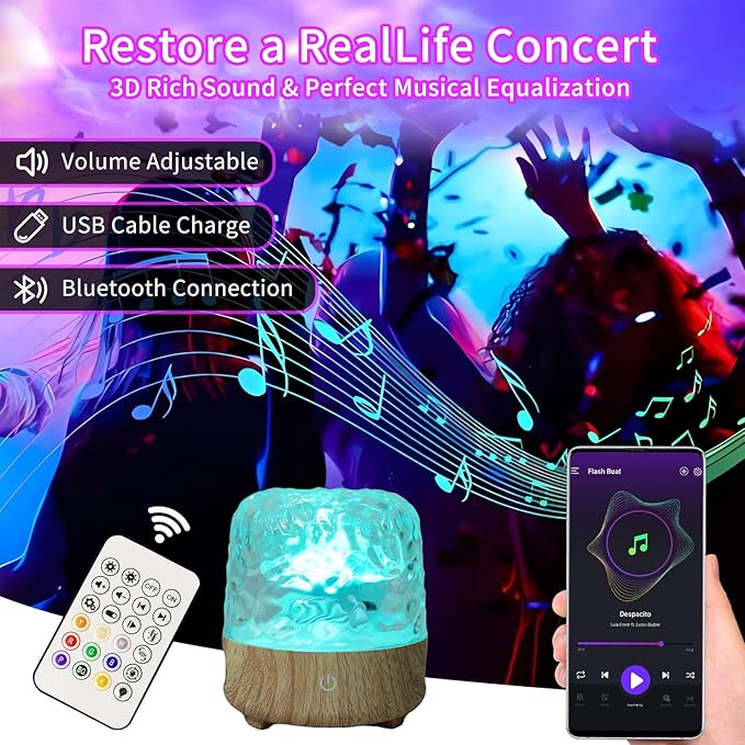 Galaxy Projector Light, Ocean Wave Projector Light with Bluetooth Speaker, 16 Colors Mushroom Lamp with Remote Control, Star Projector Cordless for Kids, Room Decor, Bedroom, Party, Gift