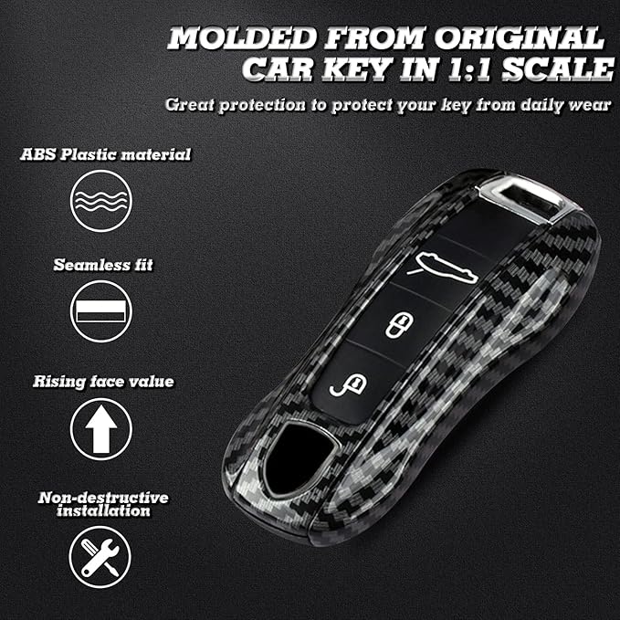 Xotic Tech Carbon Fiber Style Remote Key Covers Case, Compatible with Porsche Cayenne Cayman Panamera 971 Macan Taycan 911 991 918 Carrera 992, 3PCS Smart Key Fob Painted Keyless Entry Protectors