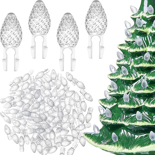 Boao 120 Pcs Ceramic Christmas Tree Replacement Lights Clear Plastic Flame Peg Bulbs Accessories for Ceramic Christmas Trees and DIY Projects(Clear,Medium)