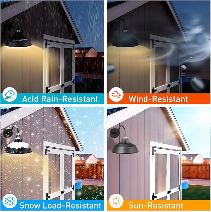 12.4'' Motion Sensor Outdoor Barn Lights, Dusk to Dawn Outdoor Lighting Wall Mount, Farmhouse Outdoor Wall Sconce Dome Gooseneck Barn Light for Porch Garage Patio, Waterproof Rustproof, 2-Pack