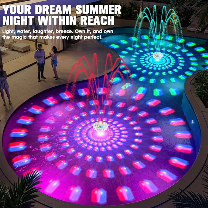 2026 Upgraded Pool Fountain, Rechargeable Pool Water Fountain with Light,Floating LED Pool Fountain,4FT Spray Swimming Pools Fountains Pump for Above Ground & Inground Pools Fountains-White