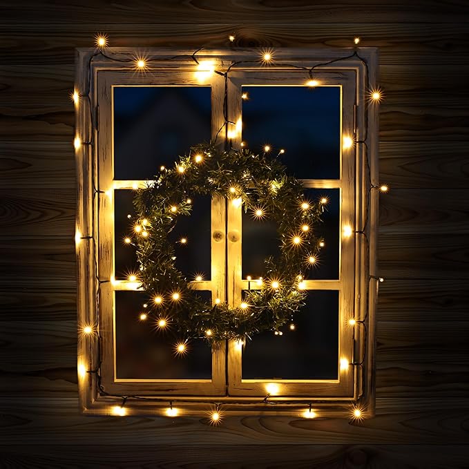 Battery Operated Christmas Lights - 4 Pack Total 66ft 200 LED Battery String Lights 8 Modes Waterproof with Timer for Home, Garden, Party, Holiday, Christmas Tree Decoration (Green Wire, Warm White)