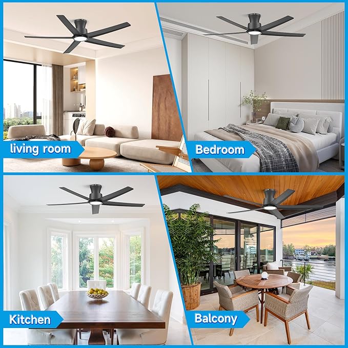ocioc 52 inch Ceiling Fans with Lights, Large Air Volume Ceiling Fans with Reversible Quiet DC Motor and Remote（Black）