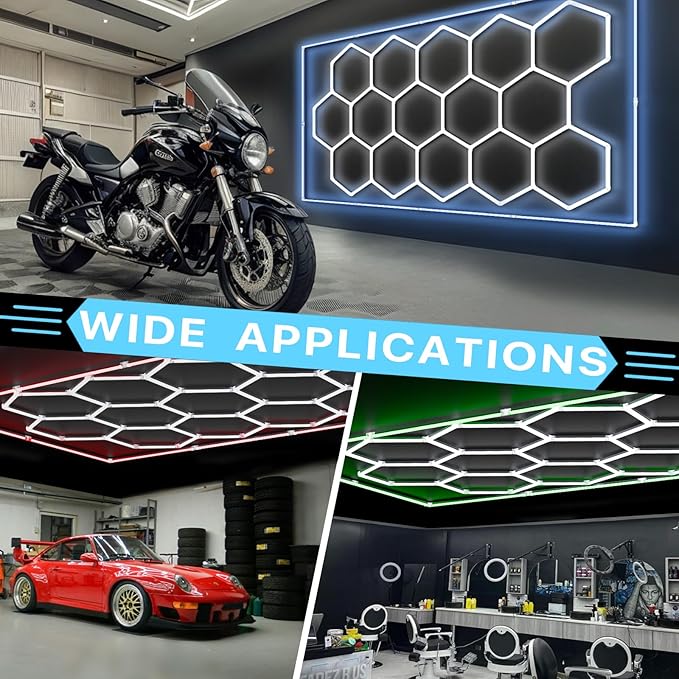 HYPERLITE Gen 2 Hexagon Garage Lights: 15 Grids with Border DIY Hexagon Led Lights, 6500K Ultra Bright, Easy Install Hex Light, Durable Design for Garage, Car Detailing, Workshops, Gym(Red)