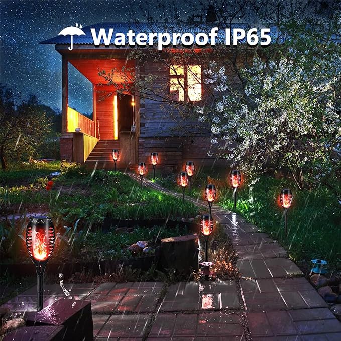 Solar Flashlight Light with Flickering Flame, Multi-Piece Outdoor Solar Lights, Outdoor Waterproof Solar Garden Lights for Decorative Paths, Patio and Deck Outdoor Lighting（Red (10)
