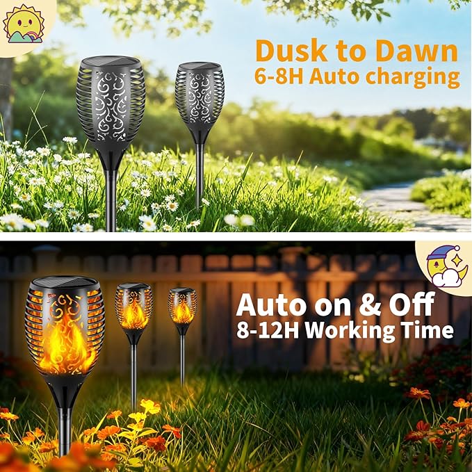 Solar Lights Outdoor 99 LED Higher & Larger Flickering Flame Solar Torch Lights 43" Waterproof Outdoor Lighting Solar Powered Pathway Lights Christmas Decorations for Garden Patio Yard, 2Pack