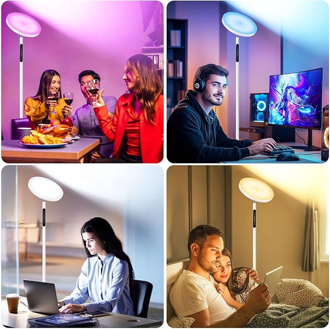 OUTON Smart RGB Floor Lamp, 36W LED Modern Torchiere Sky Lamp, Stepless Dimmable Standing Tall Lamp with APP, Remote and Touch Control, LED Lamps for Living Room, Bedroom, Gaming Room, Matte White