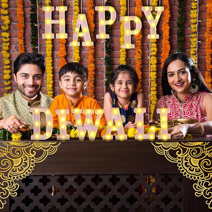 11 Pcs Happy Diwali Large LED Letter Sign LED Lights Battery Powered Table Decoration for Diwali Party Decorations