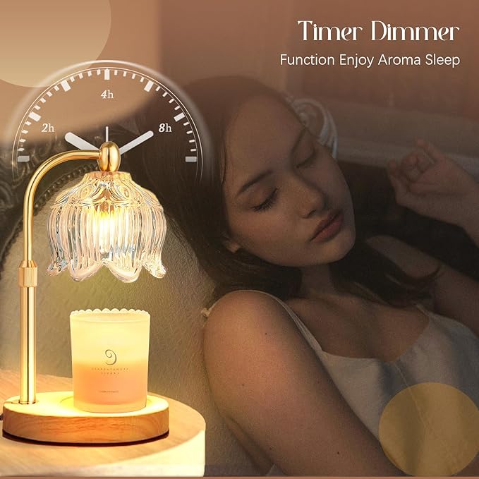 Adjustable Flower Candle Warmer Lamp with Timer, Lotus Tulip Glass Warmer Light for Jar Candles, Electric Wax Warming Melter, Gifts for Women Mom, Vintage Bedroom Decor (Transparent)