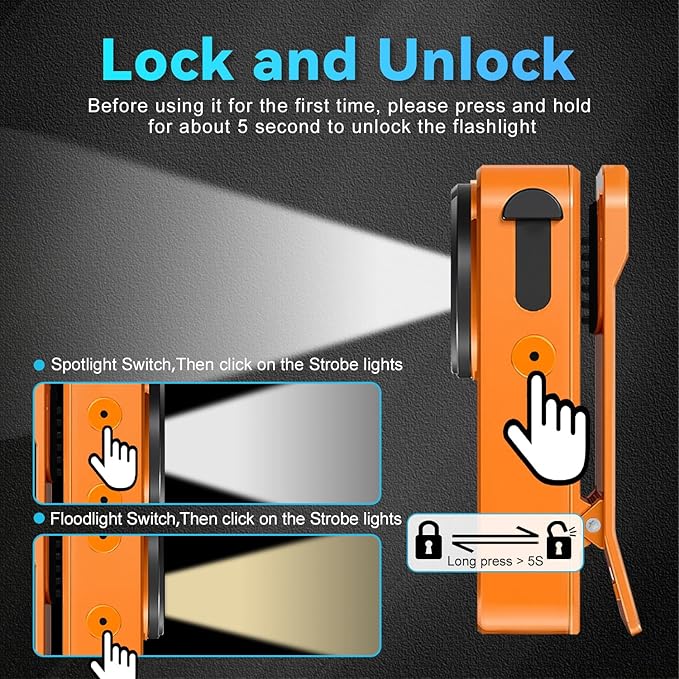 EDC Flashlight Clip-on Light, 600 Lumens Rechargeable Flashlight, Mini Pocket Clip-on Light with RGB Mode, Magnetic Small Flashlight Type-C for Camping Repairing Signaling Cycling, Orange