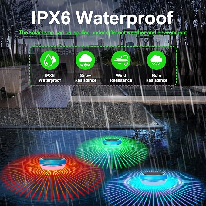 Solar Pool Lights Floating, RGB Color Changing LED Solar Pool Lights That Float, Waterproof LED Lights for Swimming Pool, Hot Tub, Pond, Garden & Party Decoration (2)