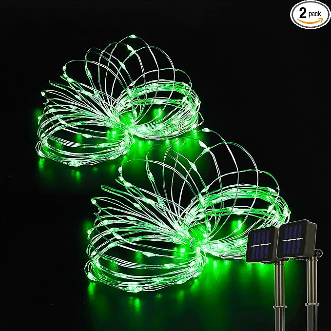 2 Pack Solar Fairy Lights Outdoor,33ft 100LED Solar Powered String Light Waterproof,8 Modes Green Solar Christmas Lights for St. Patrick's Day,Halloween,Patio,Yard,Wedding,Party (Green)