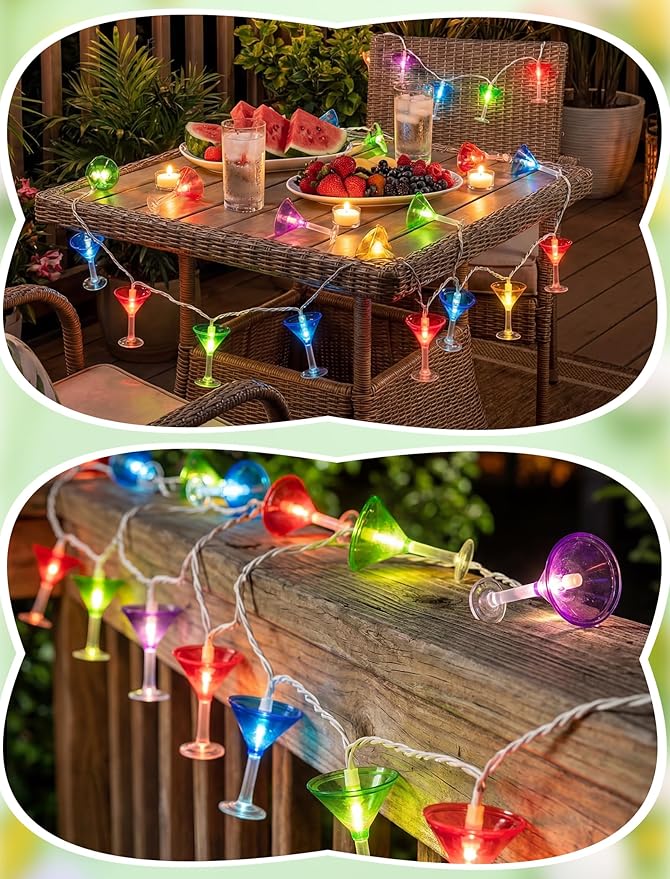 Margarita Party Decorations Lights, 8.5Ft Summer Beach Themed String Lights with 10 Multicolor Cocktail Glass LED Lights, Plug in Summer Decor for Indoor Outdoor Camp Holiday Party Decks Bedroom