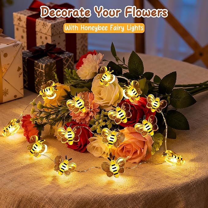Coquimbo Bee String Lights Room Decor,10ft 30 LED Cute Honeybee Fairy Lights Battery Operated, Birthday Gifts for Women Teen Girls Boys Kids, Bee Decorations for Bedroom Dorm Classroom Wedding
