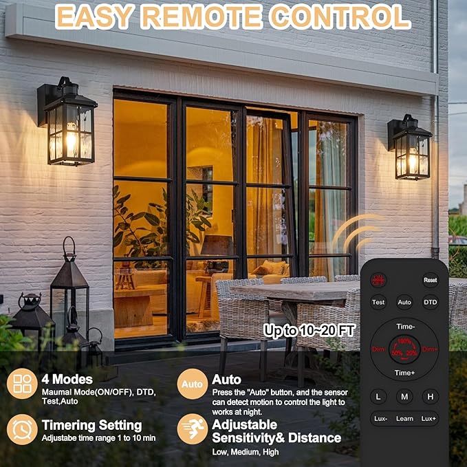 Porch Lights with GFCI Outlet with Remote,Dusk to Dawn Motion Sensor Outdoor Light, Upgraded 4 Lighting Modes Exterior Fixture Waterproof Outside Lights for House Patio Garage